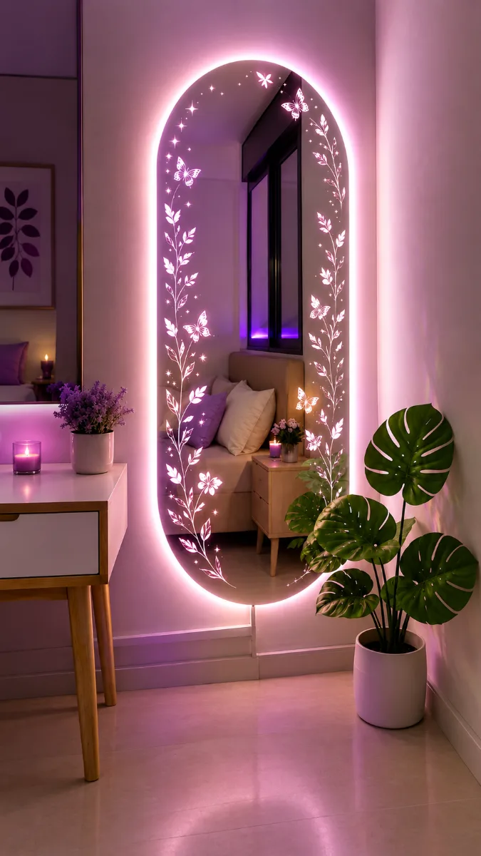 مراية ديكورية بإضاءة LED ونقوش